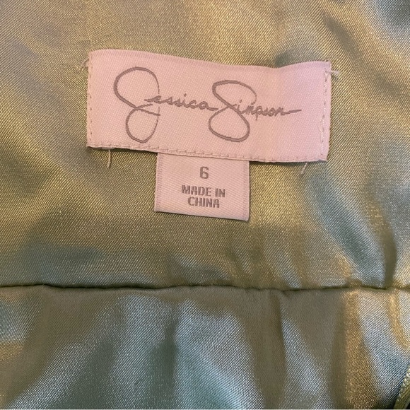 Jessica Simpson Dress 6 Strapless Party Green Sundress Elegant Frock Bow Back‎ - Picture 12 of 14